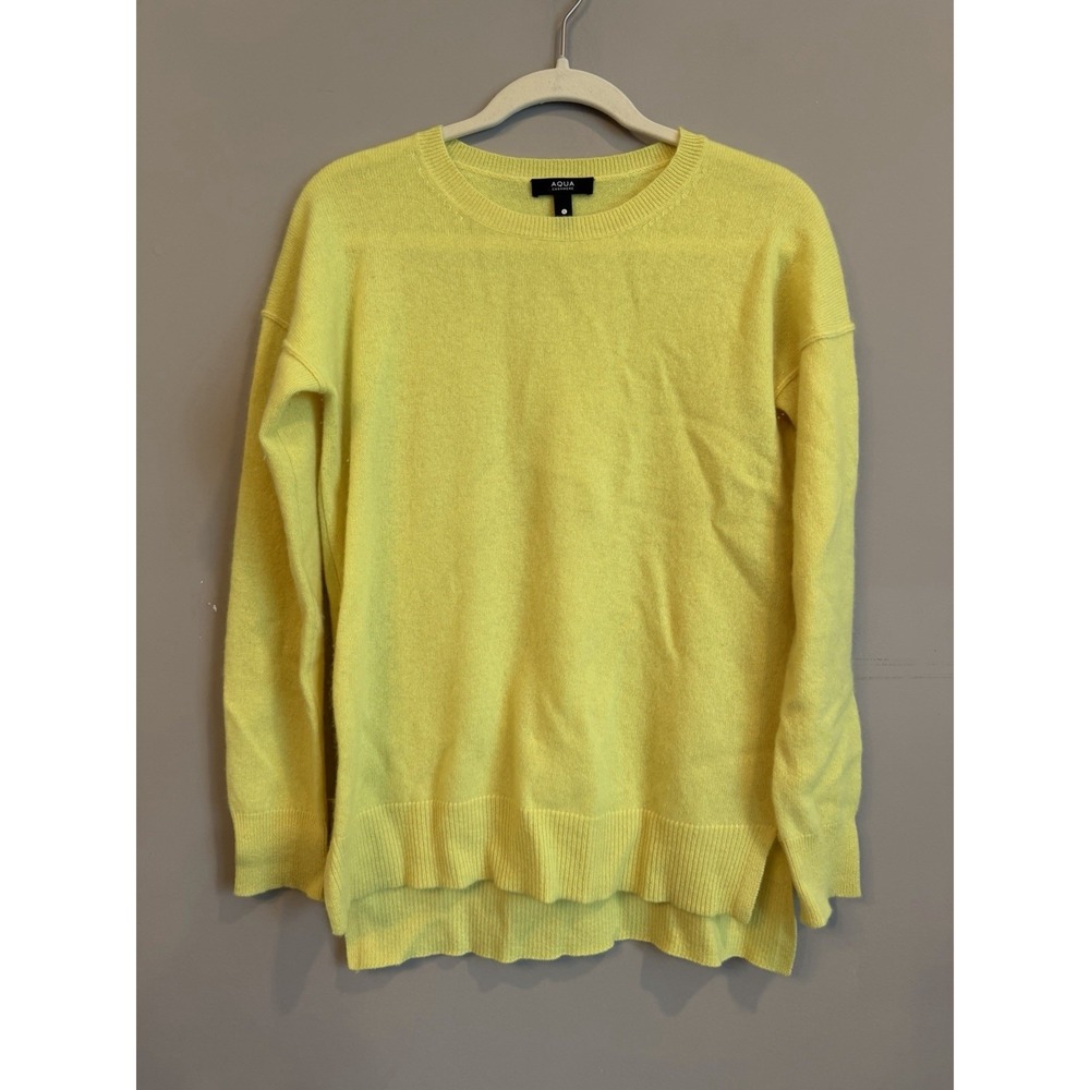Aqua Cashmere Bright Yellow Soft Sweater Small Oversized Luxury